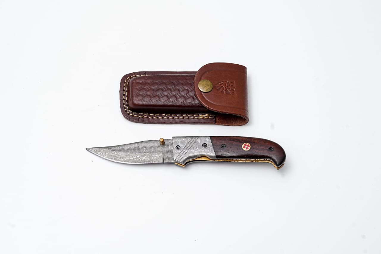 Titan classico- Raindrop Damascus folding blade/ EDC/ Buck engraved TF-001X
