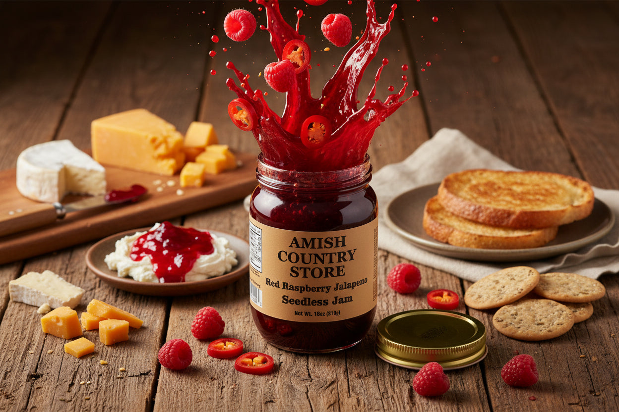 Seedless Red Raspberry Jalapeño Jam (18 oz) | Amish Country Store